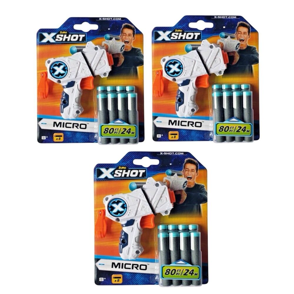 3x Zuru X-Shot Micro 80 FT PI/ 24 M Ages 8+
